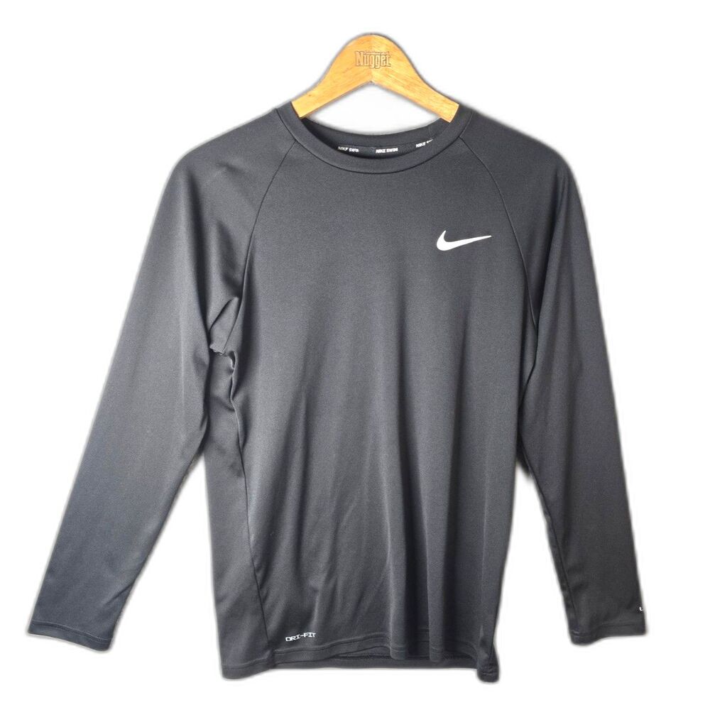 Nike Swim Black UPF 40 Dri FIT Long Sleeve Rash Guard Small Athletic